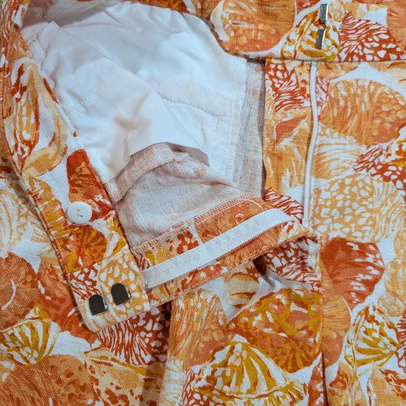 LOFT The Peyton Bermuda Shorts Linen Blend Baked Gold White Orange Size 8 NWOT - Picture 11 of 15